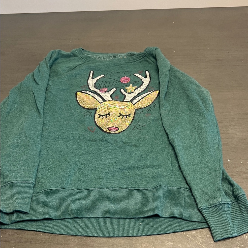Justice Green Sweatshirt with Reindeer Design